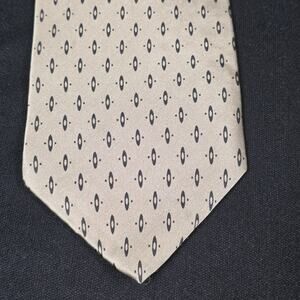 MEN Tie Men's Beige Black Patterned 100% Silk Classic Width